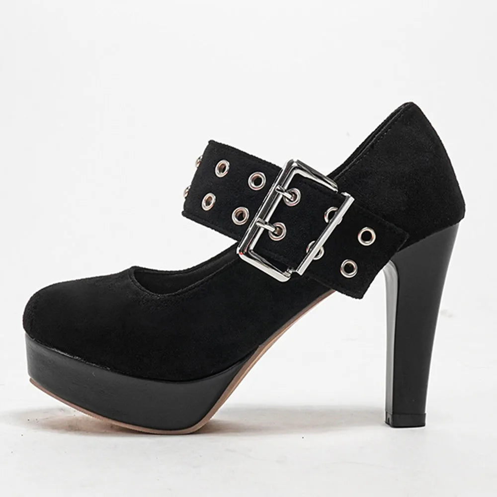 2026 Big Size 33-43 Retro Black Office Lady Buckle Strap Mary Janes Platform Pumps Elegant Red 10.5cm High Heels Shoes Women