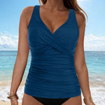 Women Bikini Tankini Top Front Knot Ruched Swimsuit V Neck Bathing Suit Swim Top Cross Back Swimwear Tops Summer Beach Wear