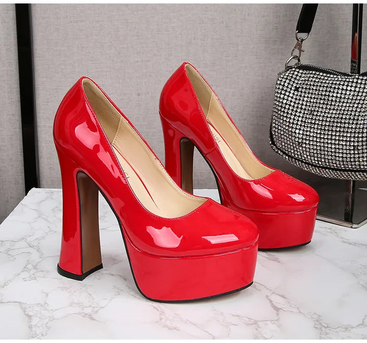 2022 New Model Catwalk Show 14CM High Heels Women's Banquet Party Round Toe Wear Single Shoes Large Size Women's Shoes 35-46