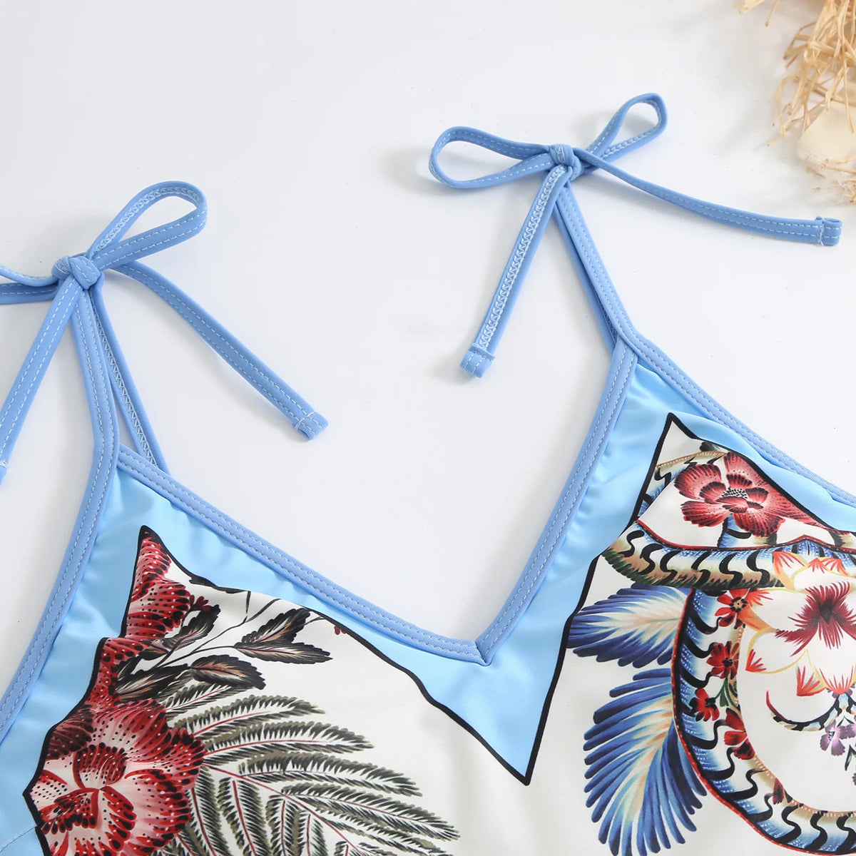 Sexy One-piece Swimsuit with Skirt Swimwear Women Flower Bird Print Body Bathing Suit Beach Swim Pool 2024 Female Swimming Suit