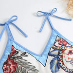 Sexy One-piece Swimsuit with Skirt Swimwear Women Flower Bird Print Body Bathing Suit Beach Swim Pool 2024 Female Swimming Suit