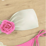 Sexy Bikini Set 2025 Bandeau 3D Flower White Black Contrast Push Up Micro Swimsuit Brazilian Cut Out Bathing Suit Thong Swimwear