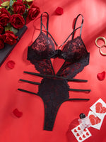 Women Lace Bodysuit Female Underwear Floral Embroidery Heart Shaped Ornament Design Bodycon