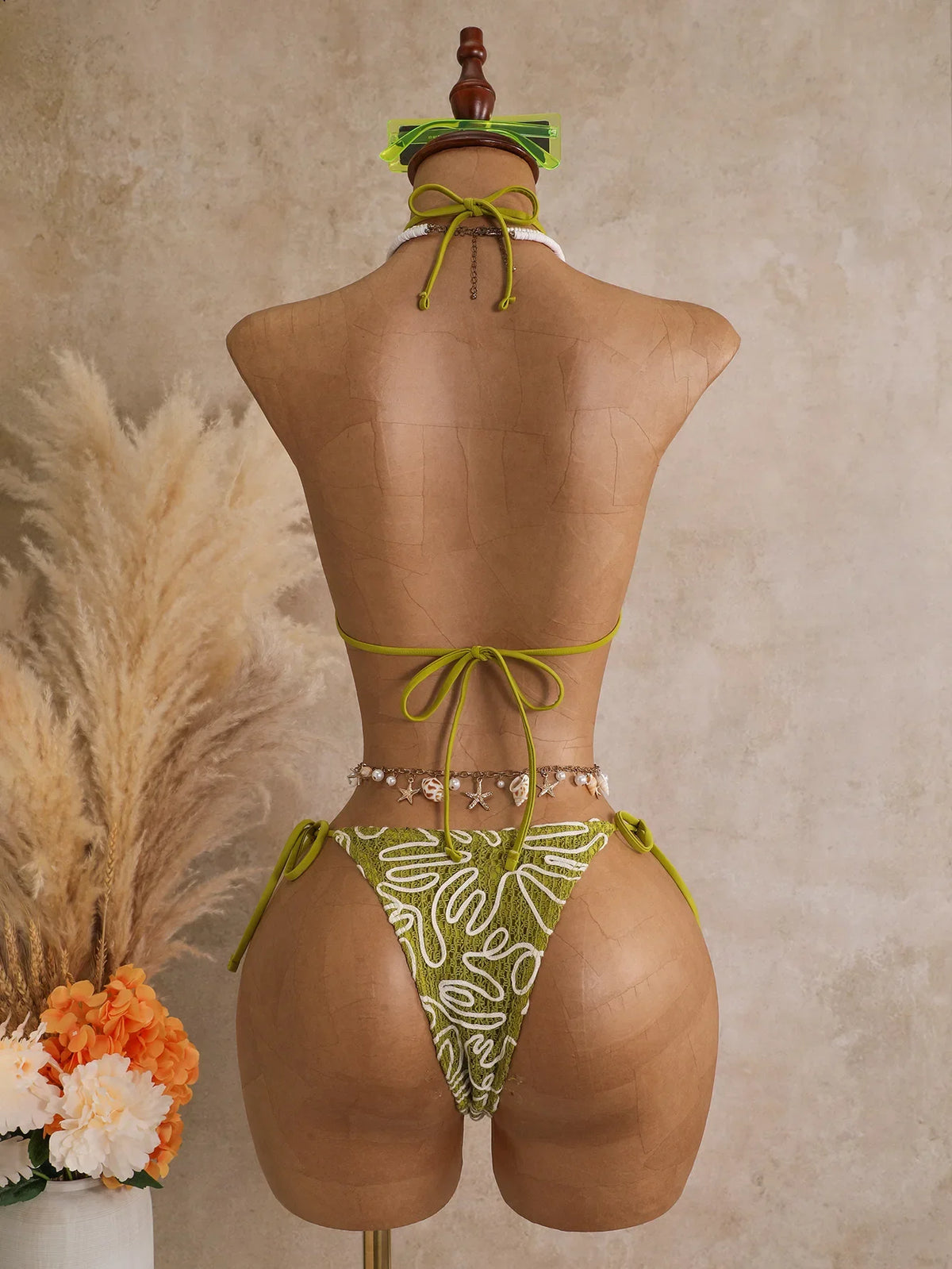 Vintage Pink Mesh Skirt 3 Piece Bikini Set Women Stone Strap Push Up Bra Triangle Swimsuit Holiday Bathing Suit Swimwear 2026