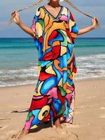 2026 New Colorful Kaftan Tunic Beach Dress Beach Wear Beachwear Beach Cover Up Cover-upsLoose Maxi Dress Female Women V4428