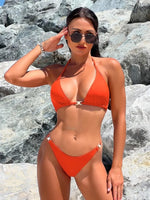 2024 Red 3 Pieces Set Swimsuit Women Thong Swimwear Sexy Matching Bikini Set Long Sleeve Dress Cover Up Beachwear Bathing Suit