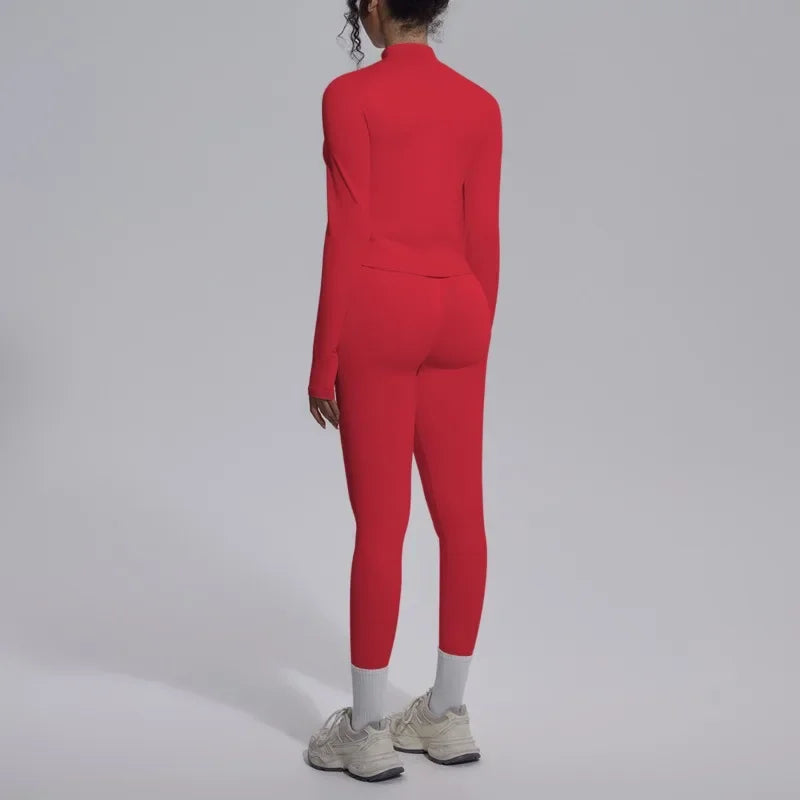 Women's Seamless Yoga Sets Sports Fitness Zipper Long-Sleeve Jacket Slim-fit Hip Lift Pants Suits Workout Training Gym Sets