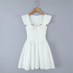 Floral Embroidery Cotton Summer Women's Dress Sleeveless Buttons Decor Short Mini Dress Elegant Yellow A-line New in Dress 2025
