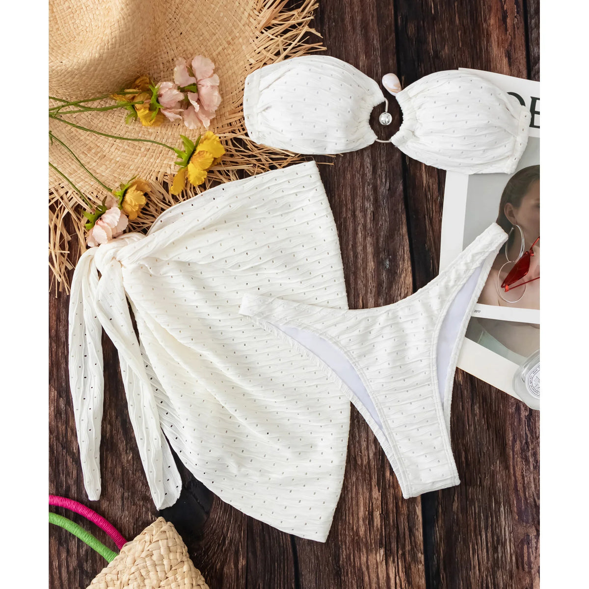 2024 Three Pieces Bikini Set With Skirt Sexy Swimwear Women Swimsuit Solid Push Up Bathing Suit Beachwear Female Biquini