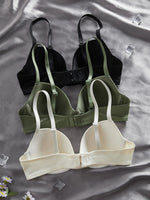 3PCS Basic Solid Women's Underwear Set Seamless Push Up Bra Comfortable Thin Strap Underwire Lingerie