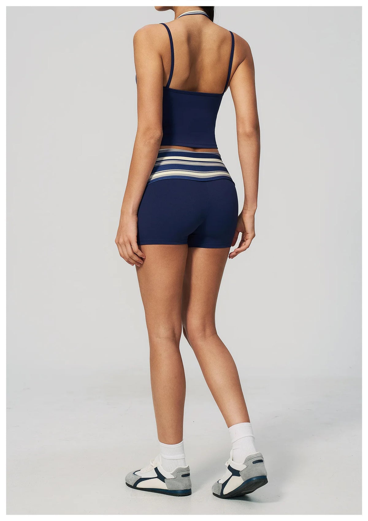 Quick Drying Polka Dot Patchwork Yoga Sets Women Hanging Neck Slim Shockproof Sports Tank Top Gym High Waist Shorts Fitnss Suit