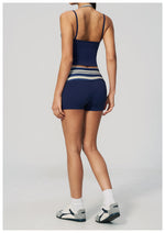 Quick Drying Polka Dot Patchwork Yoga Sets Women Hanging Neck Slim Shockproof Sports Tank Top Gym High Waist Shorts Fitnss Suit