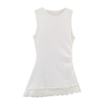 Women's FashionableCasual Pleated Lace Top Women Ruched Side Lace Trim Sleeveless Tank Top Casual Slim Fit Basic Tops 1JTD