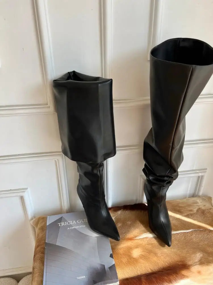 Boot Leg Long Boots Women European and American Fashion Sexy Pointed Thin High Heels Women Comfort Pleated Women's Boots 2023