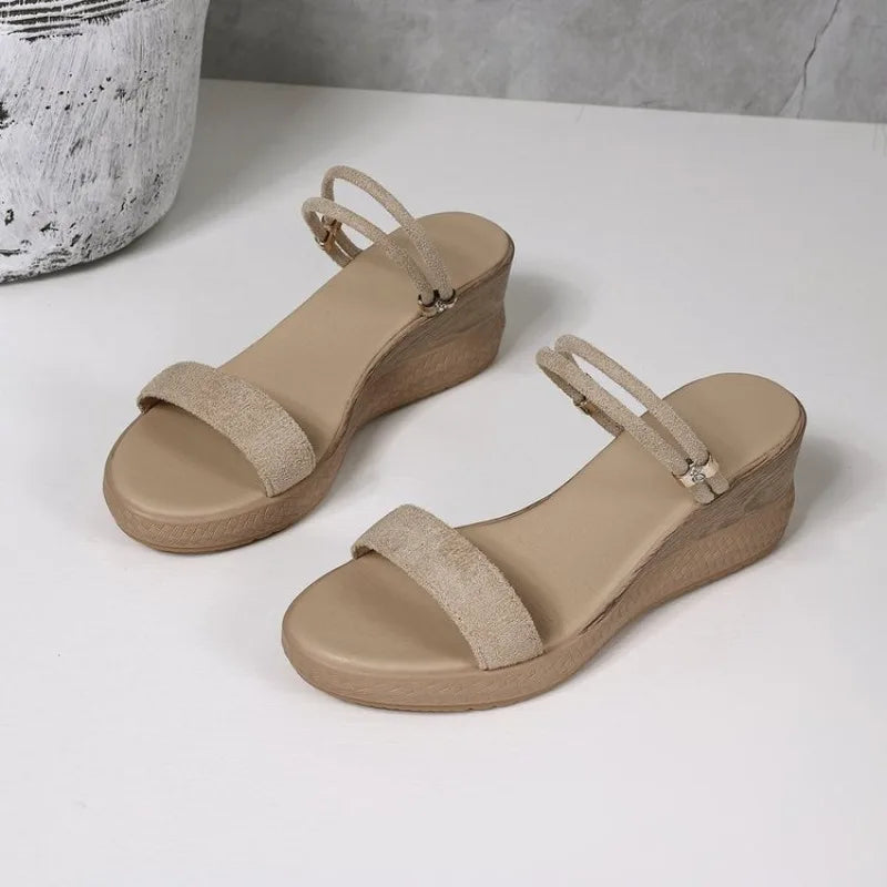 Double Strap Suede Flip Flop Sandals For Women Comfortable Slide Sandals Arch Support Walking Platform Vacation Wedge Sandals