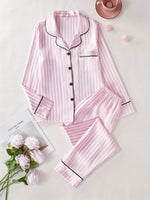Stylish Striped Pajamas Set for Women Sleepwear Long Sleeve Button Top and Long Pants Set Homewear and Loungewear