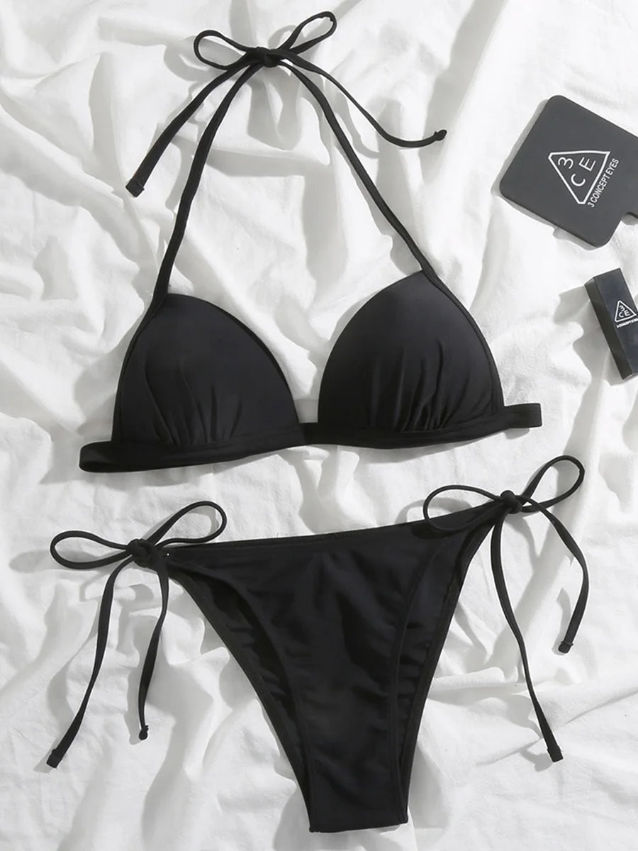 Sexy Halter Push Up Bra Cup Bikini 2025 Women Swimsuit Female Swimwear Two Pieces Bikini set Brazilian Bathing Suit Swim Beach