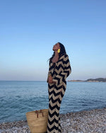 Knitted Dress Leace-up Vestido Dresses 2025 Woman Beach Hollow Out Slim Vacation Beachwear Temperament Long Sleeves Holiday Sexy
