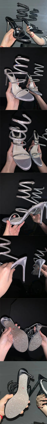 2026 Brand New Summer Sexy 10cm High Stiletto Heels Sandals for Women Wedding Rhinestones Ankle Wrap Party Shoes Big Size 42