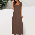 Casual Dresses For Teens Fashion Clothes Women Leisure Solid Color V Neck Short Sleeve Long Dress Casual Loose Sundress 2025