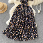 2025 Summer French Vintage Floral Dress Fashion Elegant High-Waisted Drawstring Vestidos Printed Fresh And Sweet Long Dresses