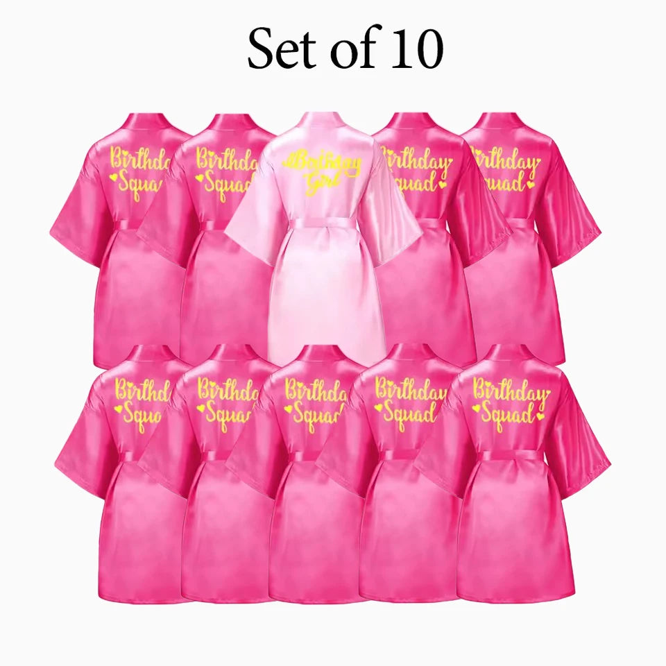 6-12Pcs Spa Girls Party Birthday Squad Robes Girl Kimono Spa Robe Pajama Party Favors Soft Satin Bathrobe for Kid Birthday Decor