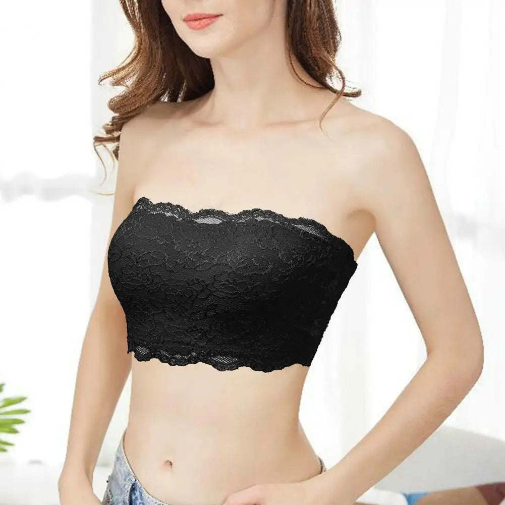 Women Invisible Bra Strapless Lace Elastic Soft Breathable Seamless Push Up Breast Support Flower Embroidery Lady Underwear