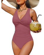 S - XXL Twist Front V Neck Female Swimwear One Piece Swimsuit Women Slim Monokini Backless Bathing Suit Swim Beachwear Bodysuit