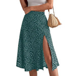 Women Summer Skirt Slit A-line High Waist Floral Print Loose Dress-up Elegant Breathable Lady Midi Skirt Female Clothes