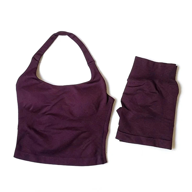 Yoga Sets Women Gym Clothes Longline Strappy Top High Waist Shorts Activewear 2 Piece Set Fitness Suit Running Workout Suits