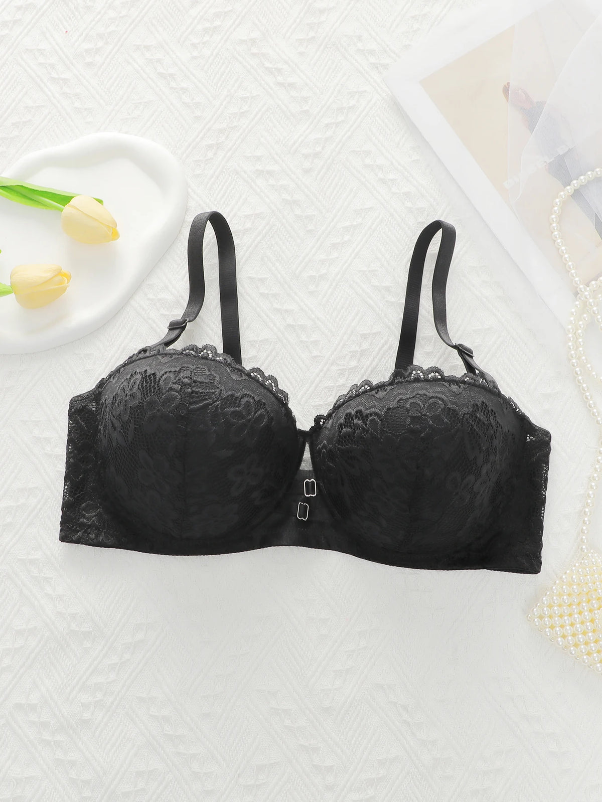 Women's oversized underwear with half cup gathered anti sagging front buckle lace design suitable for plump women 90D-110D B2483