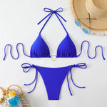 Sexy Metal Heart Ornament Bikini Set 2026 Women Blue Pink Halter Push Up Bra Thong Swimsuit Beach Bathing Suit Vacation Swimwear