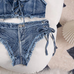 DEKA Retro Women Bikini Denim Suits Summer Halter Camis+ Mini Pant Lingerie Fashion Vacation Swimsuits Sexy Bra&Briefs Sets