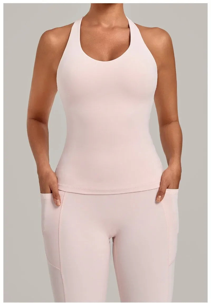 Women's Seamless Yoga Vest Sports Fitness Gym Beauty Back Top Nude Slim Fit Training Running Workout Vest