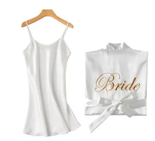 1PC/2PCS bride bridesmaid Robe with letters sling cami dress mother sister of the bride wedding gift bathrobe kimono satin robes