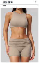 Tight Yoga Clothes Women Speed Drying Shock-absorbing Sports Vest Fitness Suits Outwear Gym Flip Waist Shorts Workout Clothes