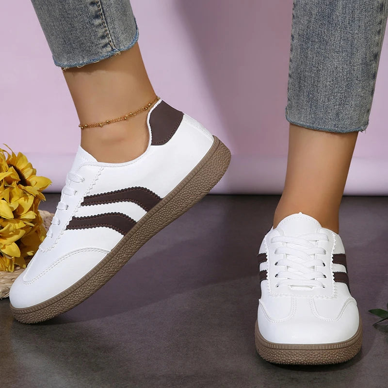 Plus Size 44 Women's Stripe Flats Fashion Lace Up Platform German Training Shoes Women Comfortable Non Slip Low Top Sneakers