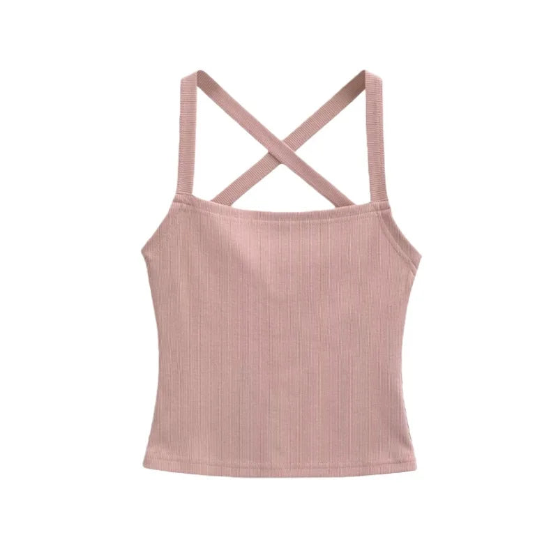 Solid Color Sexy Back-Cross-Strap Tank Top For Women New Summer Slim-Fit Short Outerwear Base Top Pure Desire Casual Style 56ZA