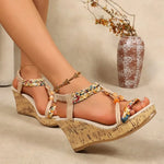 Woman Leather Summer Fashion Wedge Female Large Size Mid-heeled Platform Black New Comfortable Retro Sandals for Women