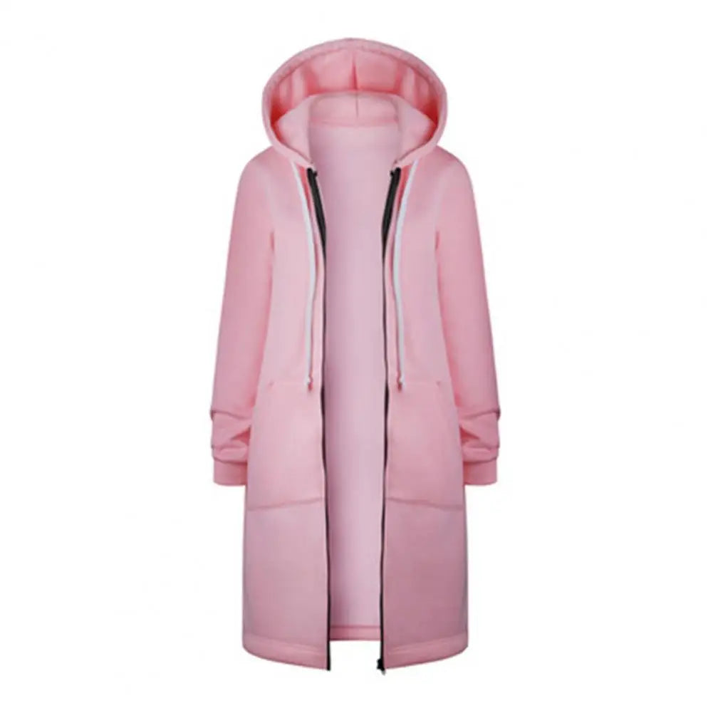 Zip Up Hoodies for Women Oversized Fleece Long Tunic Hooded Sweatshirt Autumn Winter Casual Drawstring Coat with Pockets
