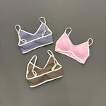 Contrastline Bra Women Backless Knitted Sports Bra Solid Color Gym Fitness Top With Chest Cushion Sexy Suspender Yoga Sports Bra