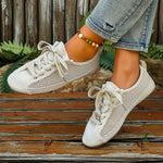 Women Mesh Lace‑Up Flat Sneakers Breathable Mesh Upper Round Toe Lightweight Retro De Training Casual Walking Summer Shoes