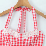 Early Spring New French Style Sexy Sweet Lace Patchwork Slim Fit Halter Neck Tie Plaid Strap For Woman Cute Pure Desire DW8V