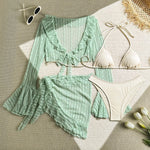 DEKA 4Pcs/Set Mesh Sheath Bikini Set Female Mini Camis Briefs Short Skirt Swimwear Fashion Drawstring Long Sleeve Boho Swimsuit