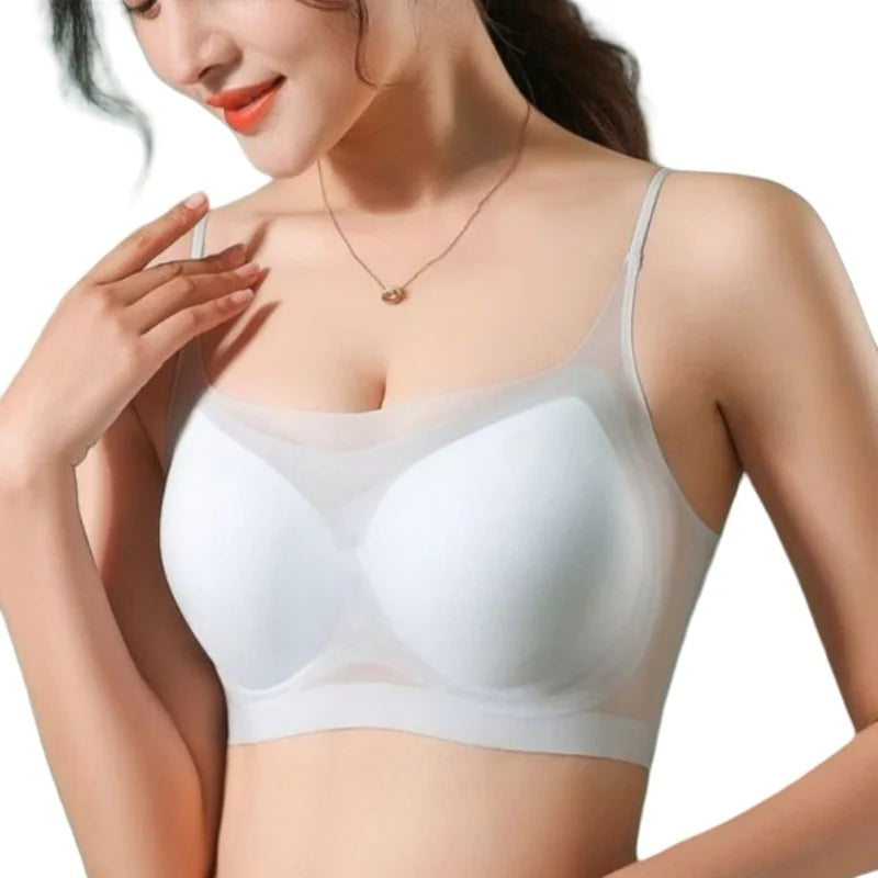 3Pcs/Set Ultra-thin Bras Women Ice Silk Small Chest Underwear Sexy Lingerie Padded Seamless Bra Summer Tube Top