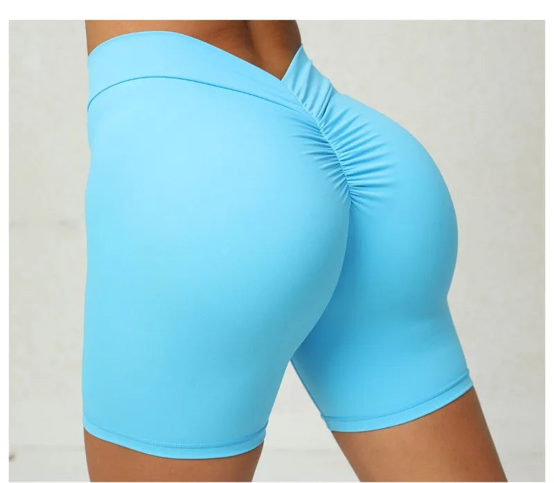 Sexy High-Waisted Yoga Shorts - Deep V Back Ruffled Booty Lift Women Tummy Control Workout Gym Peach Butt Fitness Shorts