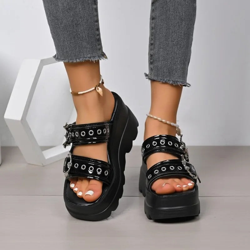 Women Sandals Metal Buckle Platform Sandals WomenSummer Woman Plus Size High Heeled