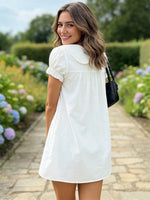 Women Casual White Mini Dress Short Sleeve Doll Collar Loose Shirt Dress 2026 Summer Retro Streetwear