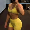 2PCS Backless Sports Bra High-Waisted Yoga Shorts Set Sexy Neck Hanging Design Abdomen Hip Lifting Fitness Outfit