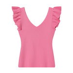 Fashionable Casual V-neck Flutter Sleeve Knit Top Women Ruffle Sleeve V Neck Knit Tank Top Sleeveless Slim Fit Casual Style C66D